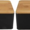 Set Van 2x Stuks Opbergblikken/bewaarblikken Zwart Met Bamboe Deksel 1,7L 19 X 13 X 7 Cm - Voorraadblikken/koekblikken