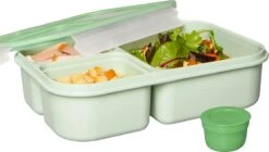 Lock&Lock Lunchbox - Bento Box - Salade Lunchbox - Met 3 Compartimenten - Met Dressing/Saus Bakje - Volwassenen En Kinderen - To Go - Lekvrij - BPA Vrij - 980 Ml - Groen