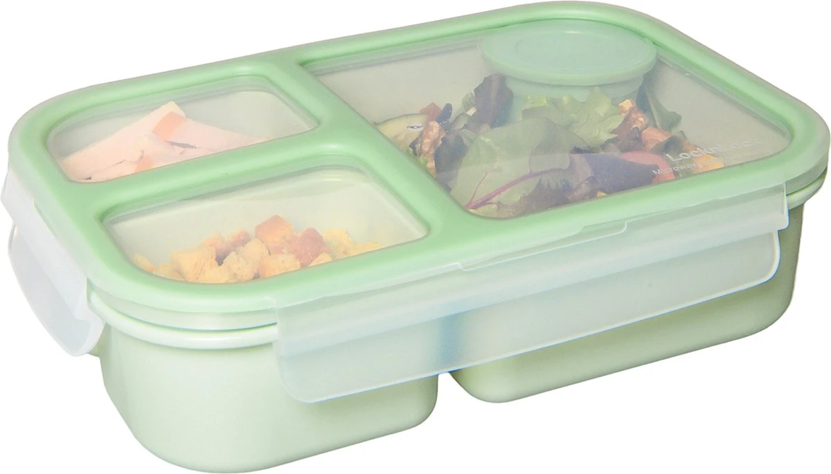 Lock&Lock Lunchbox - Bento Box - Salade Lunchbox - Met 3 Compartimenten - Met Dressing/Saus Bakje - Volwassenen En Kinderen - To Go - Lekvrij - BPA Vrij - 980 Ml - Groen 4 Lock&Lock Lunchbox - Bento Box - Salade Lunchbox - Met 3 Compartimenten - Met Dressing/Saus Bakje - Volwassenen En Kinderen - To Go - Lekvrij - BPA Vrij - 980 Ml - Groen - Afbeelding 4
