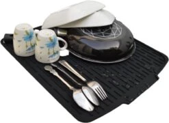 HOMYHON Afdruipmat -Afdruipmat Siliconen -Pannenonderzetter- Antislip -Hittebestendig - Aanrecht Mat -Siliconen Mat - 40 X 46 Cm - Zwart -Levensrandproducten 1200x876