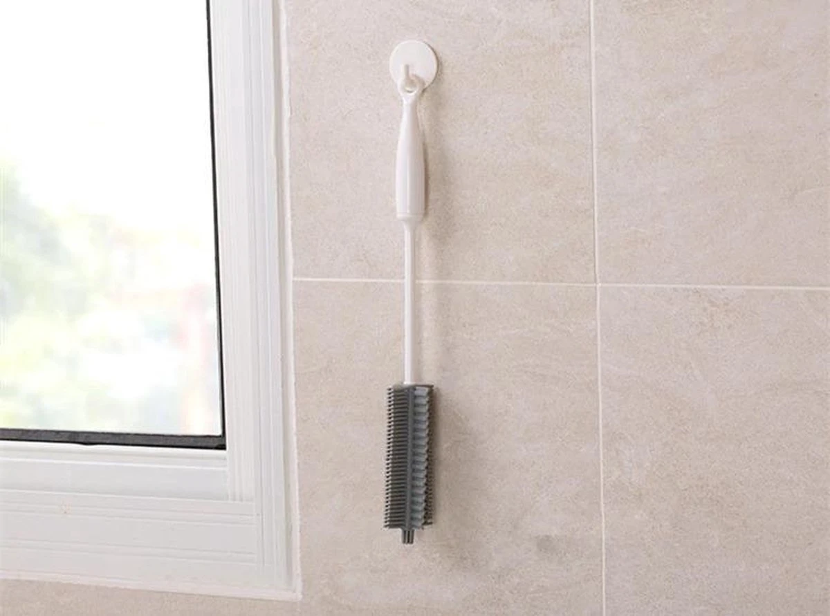 Merkloos Flessenborstel - Siliconen - Schoonmaak - Baby - Bidon - Dopper - Flessen - Reiniger - Wit - Grijs - Glazen - Borstel 4 Merkloos Flessenborstel - Siliconen - Schoonmaak - Baby - Bidon - Dopper - Flessen - Reiniger - Wit - Grijs - Glazen - Borstel - Afbeelding 4