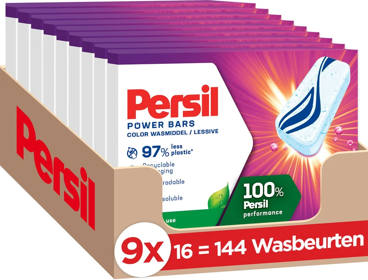 Persil® Persil Power Bars Kleur Wasmiddel - Voordeelverpakking - 9 X 16 Wasbeurten 1 Persil® Persil Power Bars Kleur Wasmiddel - Voordeelverpakking - 9 X 16 Wasbeurten