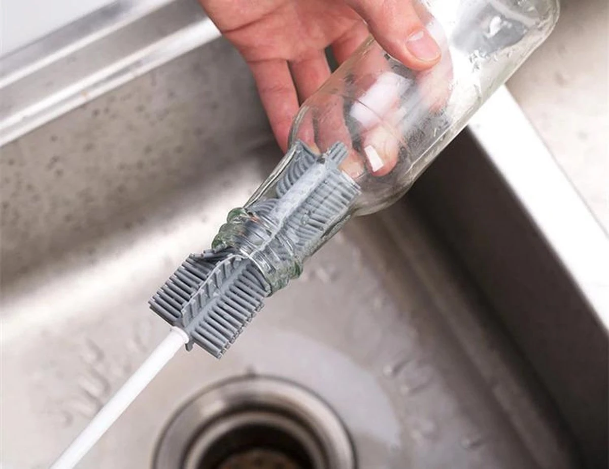 Merkloos Flessenborstel - Siliconen - Schoonmaak - Baby - Bidon - Dopper - Flessen - Reiniger - Wit - Grijs - Glazen - Borstel 2 Merkloos Flessenborstel - Siliconen - Schoonmaak - Baby - Bidon - Dopper - Flessen - Reiniger - Wit - Grijs - Glazen - Borstel - Afbeelding 2