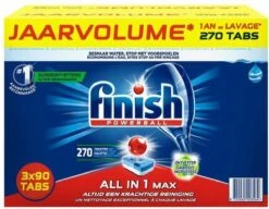 Finish Powerball All In 1 Max Ontvetter Vaatwastabletten Jaarvolume - 270 Tabs