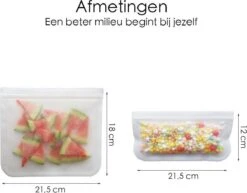 Merkloos Siliconen Vershoudzakken - 10 Stuks - Diepvrieszakken - Lekvrij - Boterhamzak Herbruikbaar - Bewaarzakjes - Duurzaam - Hersluitbaar -Levensrandproducten 1200x938 3