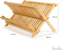 Budu Afdruiprek - Afdruiprekje Van Bamboe Hout - Afdruiprek Voor Afwas - Vaatwasrek - Keukenrek - Inklapbaar - Opvouwbaar - -Levensrandproducten 1200x963