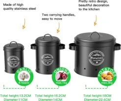 Professionele Bewaardozen - Set Van 3 - Voor Aardappels, Uien En Knoflook - Retro Design - Voorraadcontainer Van Metaal - Keukenopslag - Groentes Bewaren Voor Lange Tijd - Perfect Cadeau Voor In De Keuken -Levensrandproducten 1200x999 2