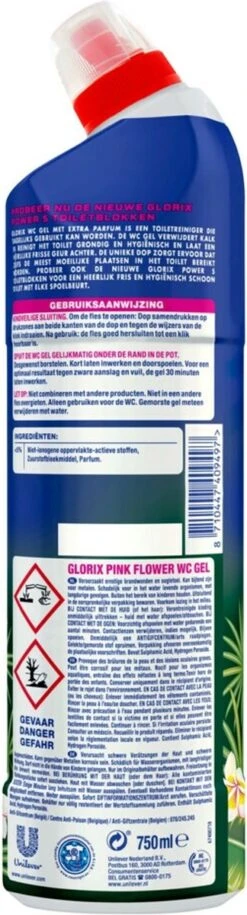 Glorix WC Powergel Toiletreiniger Pink Flower - 6 X 750 Ml - Voordeelverpakking -Levensrandproducten 324x1200