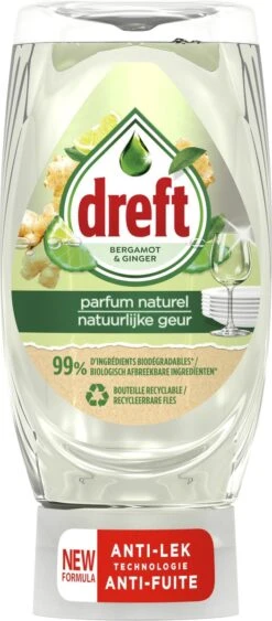 Dreft Natuurlijke Geur - Afwasmiddel - Bergamot & Gember - Ondersteboven Fles - Voordeelverpakking 8 X 370 Ml -Levensrandproducten 526x1200 1