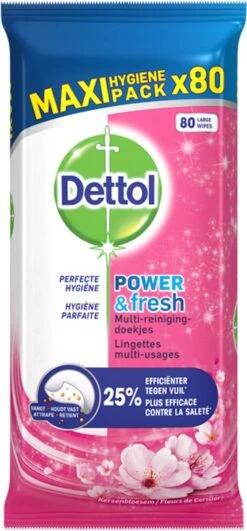 Dettol - Schoonmaakdoekjes - Power & Fresh - Kersenbloesem - 4 X 80 Stuks - Voordeelverpakking 16 Dettol - Schoonmaakdoekjes - Power & Fresh - Kersenbloesem - 4 X 80 Stuks - Voordeelverpakking -Levensrandproducten 558x1200