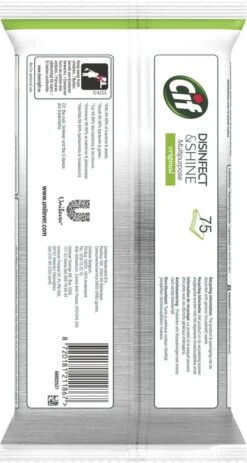 Cif Disinfect & Shine Wipes Doden 99,99% Van De Bacteriën Original Desinfecterende Schoonmaakdoekjes, Van 100% Biologisch Afbreekbaar Textiel 5 X 75 Doekjes -Levensrandproducten 640x1200 2