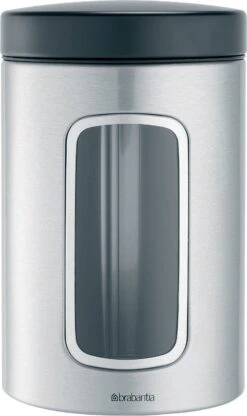 Brabantia Voorraadbus - 1,4 L - Matt Steel Fingerprint Proof / Matt Black Deksel - Met Venster -Levensrandproducten 713x1200 2