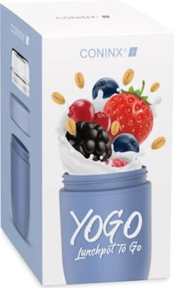 Coninx Yoghurtbeker To Go - Muesli Beker To Go - Lunchbeker - Mueslibeker 640ml ( 450ml+190ml ) - Blauw -Levensrandproducten 728x1200 1