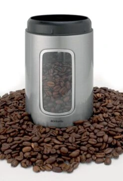 Brabantia Voorraadbus - 1,4 L - Matt Steel Fingerprint Proof / Matt Black Deksel - Met Venster -Levensrandproducten 817x1200