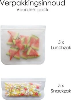 Merkloos Siliconen Vershoudzakken - 10 Stuks - Diepvrieszakken - Lekvrij - Boterhamzak Herbruikbaar - Bewaarzakjes - Duurzaam - Hersluitbaar -Levensrandproducten 856x1200 2