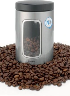 Brabantia Voorraadbus - 1,4 L - Matt Steel Fingerprint Proof / Matt Black Deksel - Met Venster -Levensrandproducten 882x1200