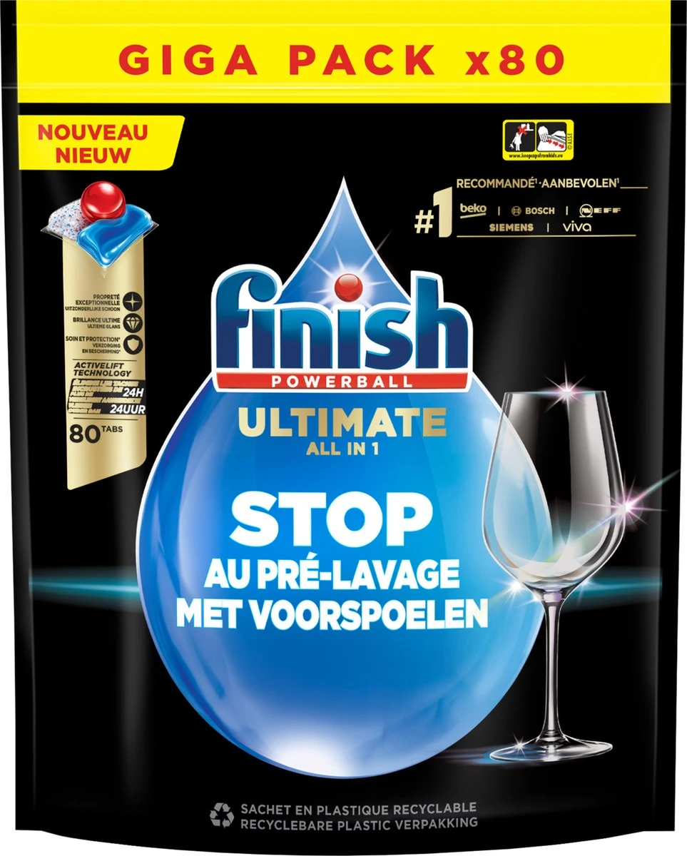 Finish Ultimate All In One Regular Vaatwastabletten - 80 Capsules 1 Finish Ultimate All In One Regular Vaatwastabletten - 80 Capsules