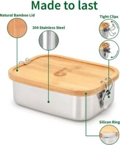 Bamboe Lunch Box 1400 Ml | Broodbox | Ecologisch | Roestvrijstalen Lunchbox | Bentobox No Leak | Smaakloos | Bamboe Grote Broodtrommel | Lunchbox Volwassenen | Lunchbox RVS Bamboe | Bambaw -Levensrandproducten 996x1200 5